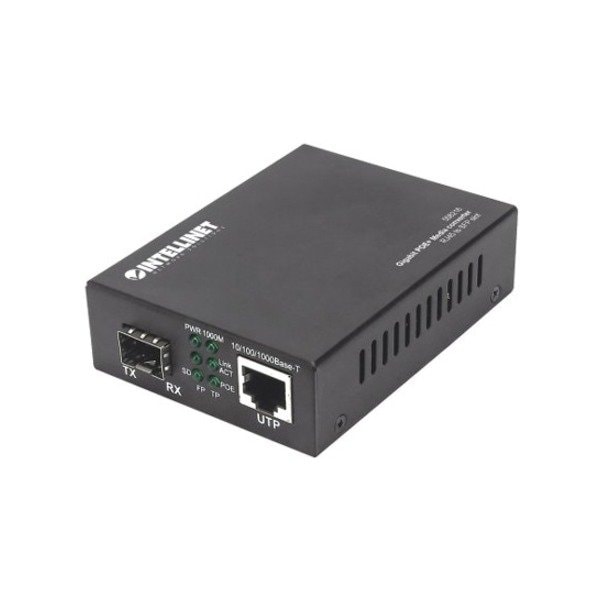 Intellinet Network Solutions Gigabit PoE+ Media Converter, 1 x 1000Base-T RJ45 Port to 1 x SFP Port, PoE+ Injector 508216 - main