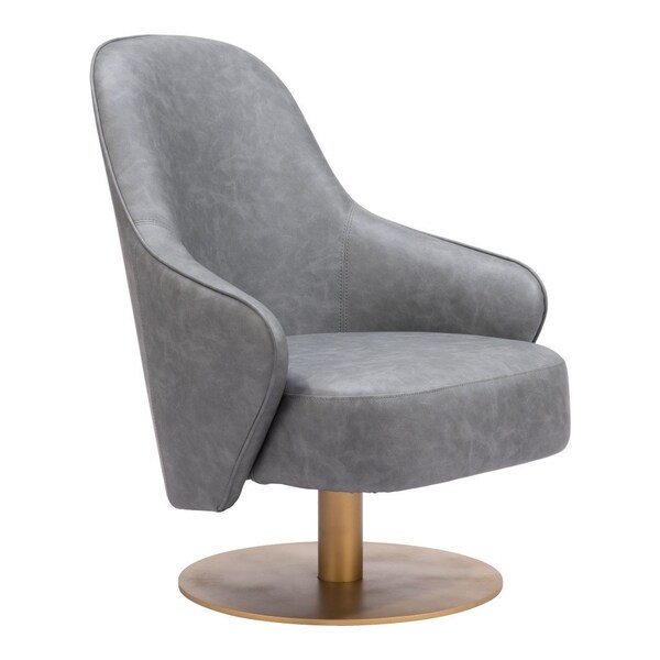 Homeroots 28" Gray And Gold Faux Leather And Faux Leather Swivel Arm Chair 556467 - main