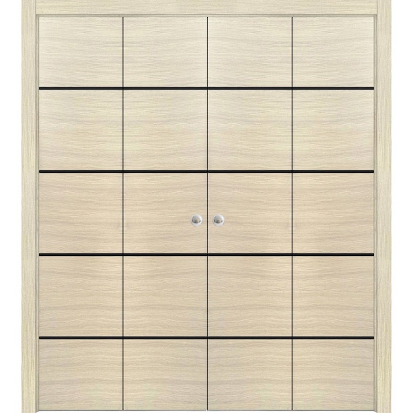 Sartodoors Sliding Closet Double Bi-fold Doors, Planum 0015 Natural Veneer and Aluminum Strips, Sturdy Tracks PLANUM0015DBF-SHP-96 x 96 (4* 24x96) - main