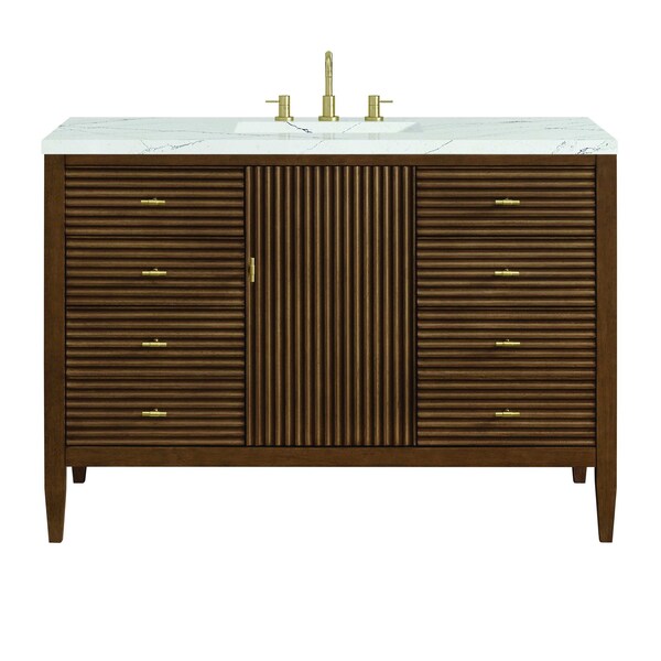 James Martin Vanities Myrrin 48'' Vanity, Mid Century Walnut w/ Ethereal Noctis Silestone Top w/FreePower Wireless Charger 485-V48-WLT-FENC - main