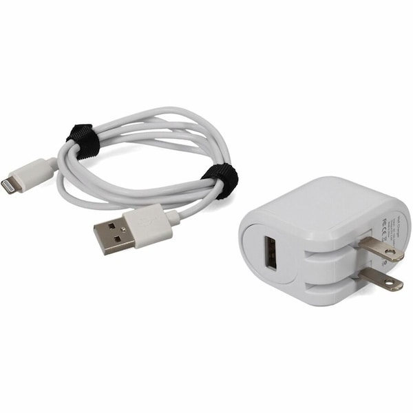 Add-On 1M USB 2.0 A MALE TO LIGHTNING MALE WHITE CABLE WITH WALL PLUG U2LGT1M245V - main