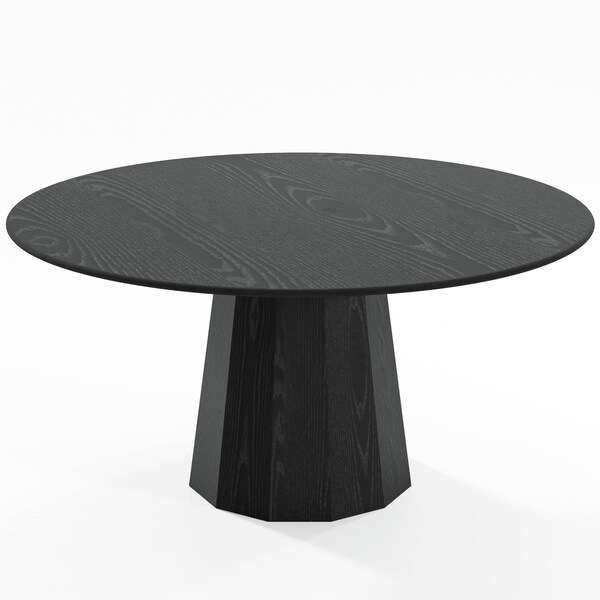 Homeroots 60" Black Solid Wood Pedestal Base Round Top Dining Table 721067 - main