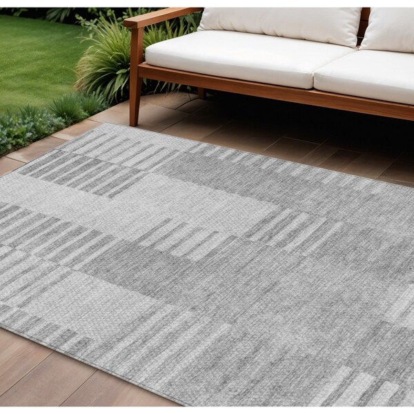 Homeroots 10' X 14' Silver Gray And Ivory Striped Washable Indoor Outdoor Area Rug 581676 - main