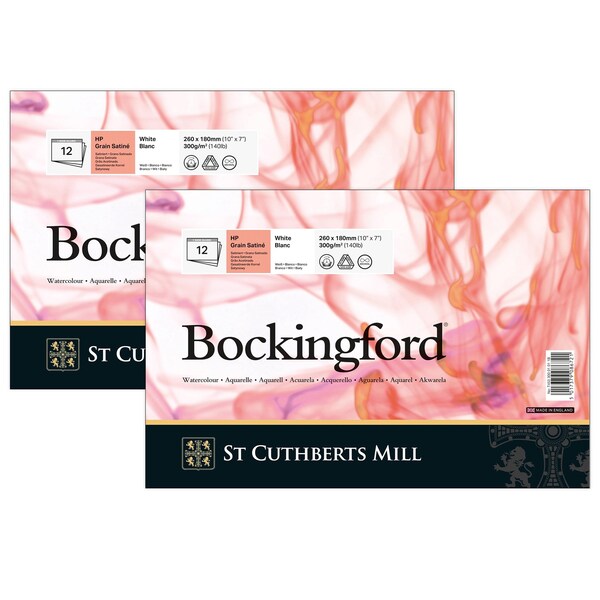 St Cuthberts Bockingford Watercolor Pad, Hot Pressed, White, Glue Binding, 140lb/300gsm, 12 Sheet, 7x10'', 2PK T45330001011B - main