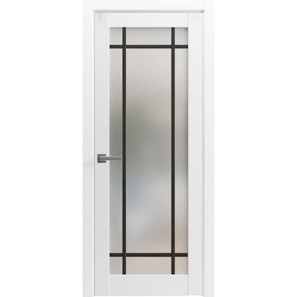 Sartodoors Solid French Door Frosted Glass Planum 2112 White 32x96 Solid Core Modern Interior PLANUM2112ID-WS-32 x 96-Butterfly - main