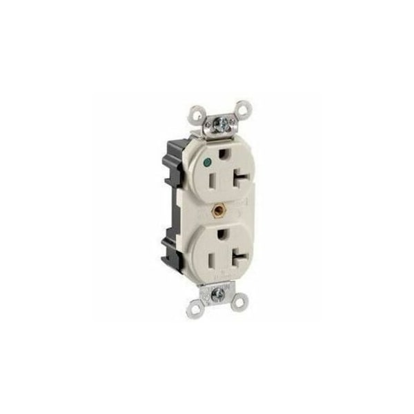 Leviton Lev-Lok Extra Heavy Duty Hospital Grade Duplex Receptacle, 20 Amp, 125 Volt M8300-PLT - main