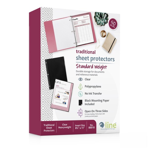 C-Line Products 8-1/2" x 11" Clear Traditional Heavyweight Poly Sheet Protectors, 50/BX 00010 - main