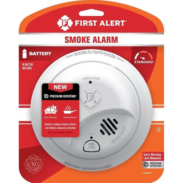First Alert Smoke Alarm, Ionization Sensor, White 1046827 - main
