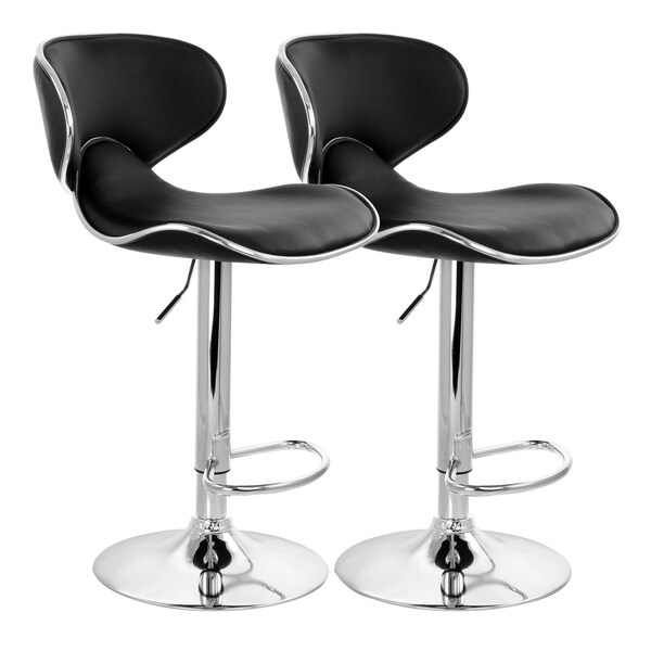 Elama 2 Piece Slim Faux Leather Adjustable Bar Stool in Black with Chrome Base ELM-723-BLK - main