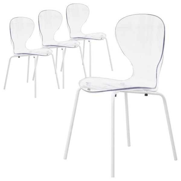Leisuremod Modern Oyster Transparent Side Dining Side Chair with White Base in Clear, 4PK OCW-17CL4 - main