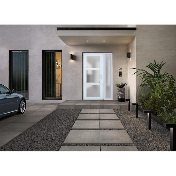 Vdomdoors Front Exterior Prehung FiberGlass Door Frosted Glass / Manux 8552 White Silk / Sidelight Exterior W MANUX8552EXD-WS-W30+12 x H80-RH - main