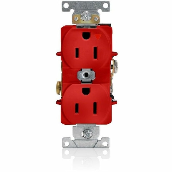 Leviton Straight Blade Receptacle, 5-15R, 15 A, 125V AC, 2 Pole, 3 Wire, Flush Mount, Single, Red 5262-IGR - main