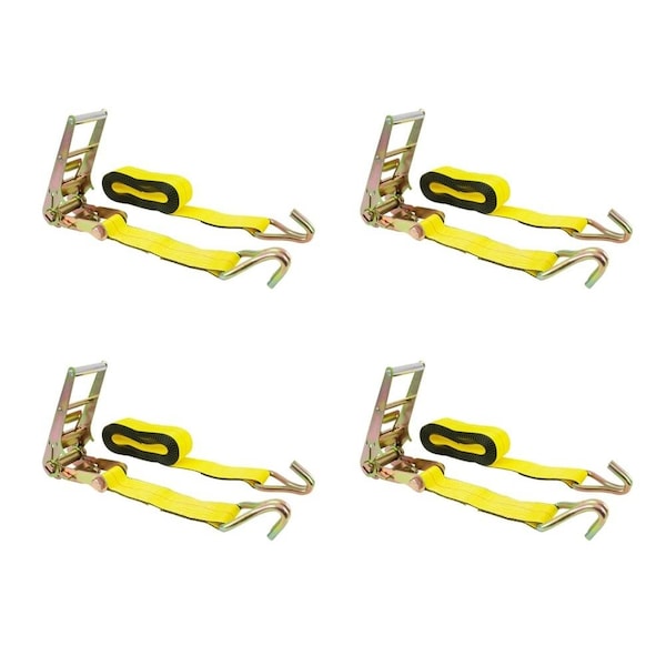 Mytee Products Ratchet Tie-Down Straps w/Wire Hook, 3in x 30ft Yellow Ratchet Strap 15,000lbs BS, 4PK RS330WHx4 - main