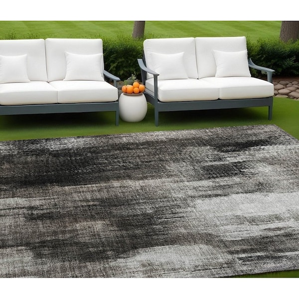 Homeroots 9' X 12' Gray and Black Abstract Washable Non Skid Indoor Outdoor Area Rug 563608 - main