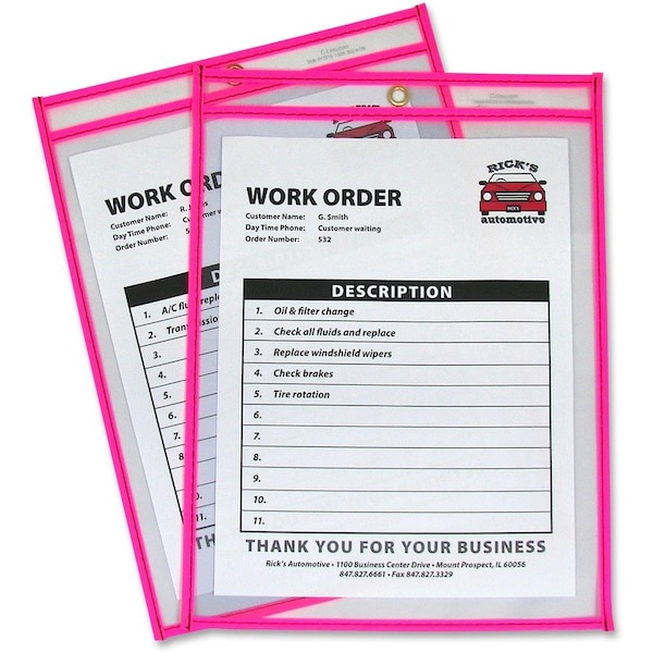 C-Line Products 9" x 12" Pink Stitched Neon Shop Ticket Holders, 15/BX 43919 - main