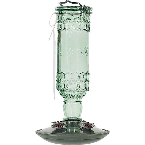 Perky-Pet Bird Feeder, Antique Bottle, 10 oz, 4PortPerch, GlassMetal, Green, 10 in H 8108-2 - main