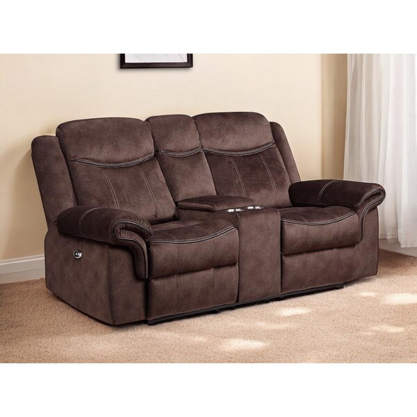 Homeroots 79" Dark Brown Microfiber Power Reclining Loveseat With Storage 561559 - main