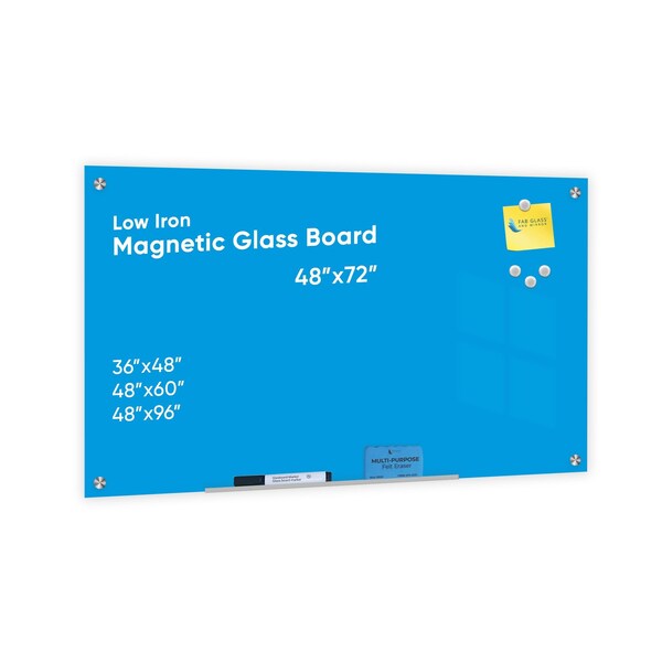Fab Glass And Mirror Clear Glass Dry Erase Board for Office & Home, Frameless Blue Surface Glass Board (48in x 72in) I MB48x72-SB606 - main
