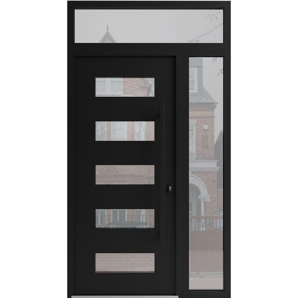 Vdomdoors Aluminum Door Iron 0255 Black Entry Steel Metal Classic Painted 52 x 92 (36+16 x 80+12)-Left Inswin IRON0255EXD-BLK-W36+16xH80+12-LH-I - main