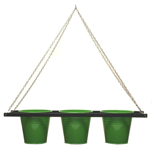 Houston International Trading Enameled Galvanized Triple Hanging Planter with Iron Holder, Sage 8536E SA - main