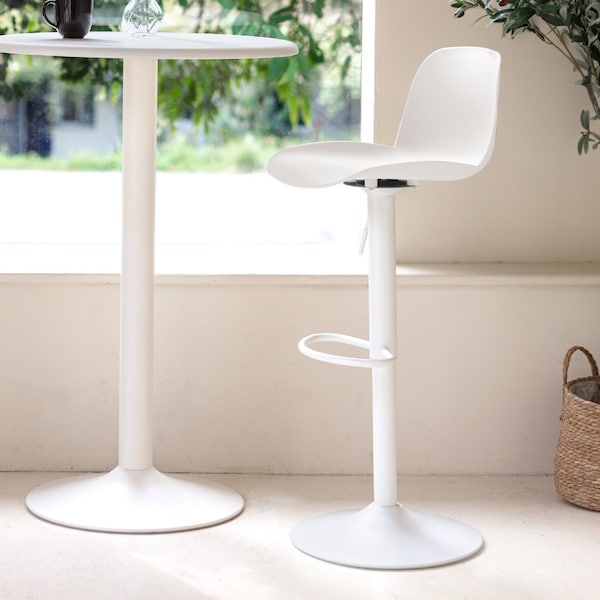 Homeroots Set of Four White Heavy Duty Plastic and Metal Mid Back Adjustable Height Swivel Bar Chairs 565374 - main