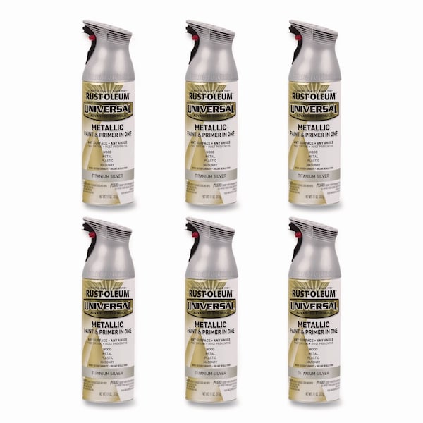 Rust-Oleum Universal Premium Spray Paint, Metallic Silver, 12 oz Aerosol Can, 6PK 245220 - main