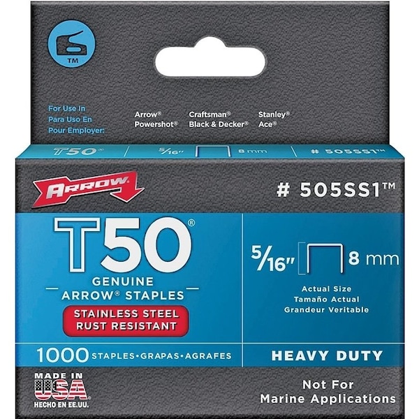 Arrow Fastener Staple Flat Ss Bx1000 5/16In 505SS1 - main