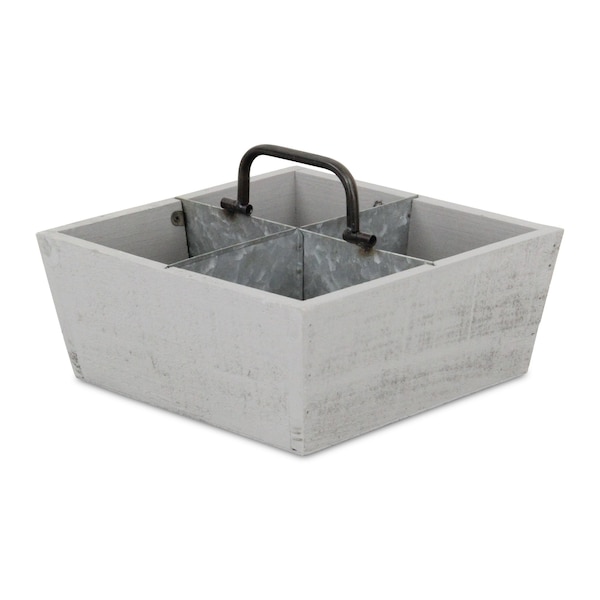 Homeroots 10" Gray Solid Wood And Metal Box 488035 - main