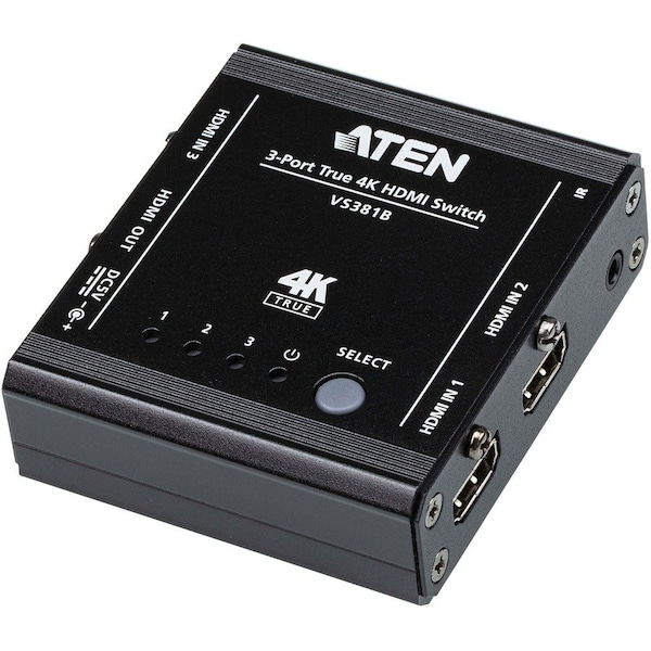 Aten 3-Port True 4K HDMI Switch - 4096 x 2160 - 4K - 3 x 1 - Display - 1 x HDMI Out VS381B - main