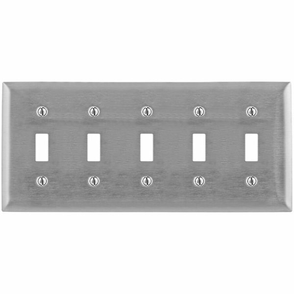 Hubbell Wiring Device-Kellems Wallplates and Boxes, Metallic Plates, 5- Gang, 5) Toggle Openings, Standard Size, Stainless Steel SS5 - main