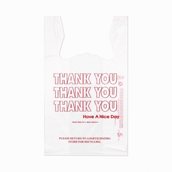 Integrated Bagging Systems Thank You T-Shirt Bag, 0.167 bbl, 12.5 microns, 11.5"x21", Wht, PK900 THW1VAL - main
