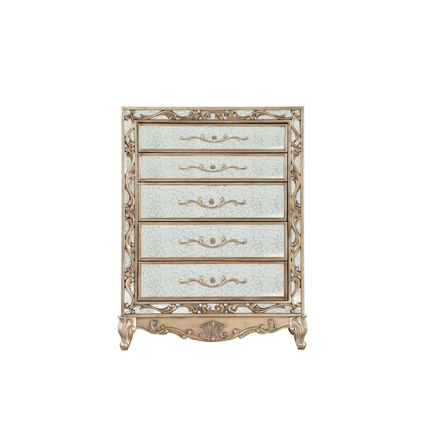 Homeroots 19" X 42" X 56" Antique Gold Wood Mirror Chest 347062 - main