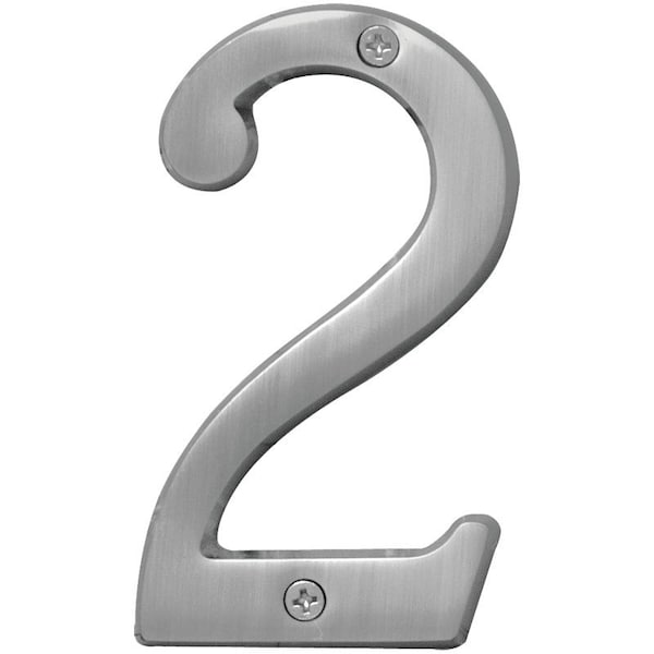 Hy-Ko Prestige Series House Number, Character: 2, 4 in H Character, Nickel Character, Solid Brass BR-43SN/2 - main