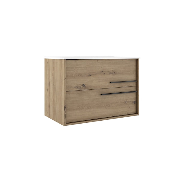 Homeroots 40" Natural Wood Floating Bathroom Vanity With White Sink And Two Drawers 624111 - main