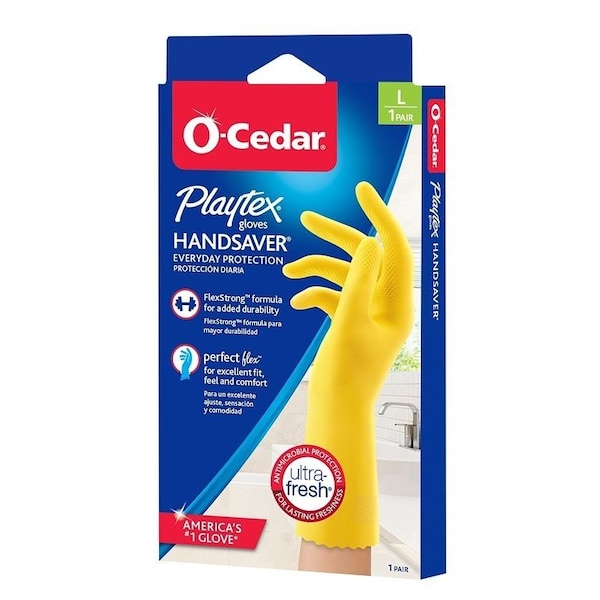O-Cedar Playtex HandSaver Reusable Gloves, L, Latex/Neoprene/Nitrile, Yellow 163673 - main