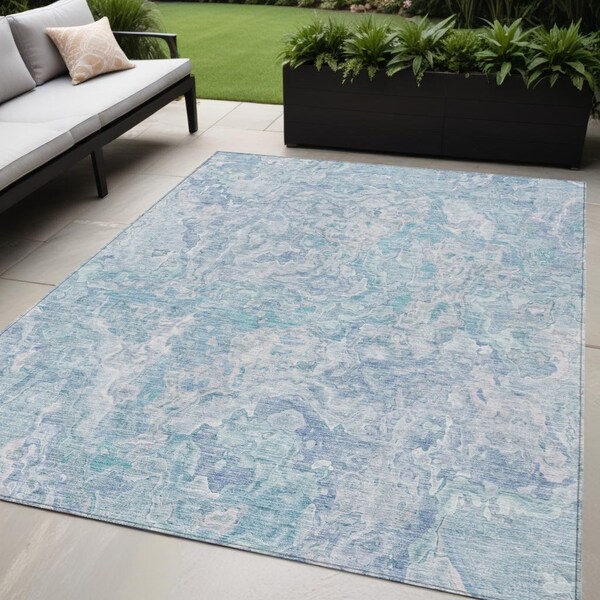 Homeroots 5' X 8' Sky Blue And Denim Blue Abstract Washable Indoor Outdoor Area Rug 588481 - main