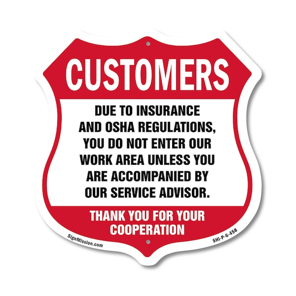 Signmission Restricted Area Shield Sign Customers Du, 6 Inch X 6 Inch, Plastic Sign SHI-P-6-458 - main