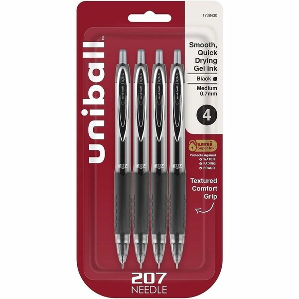 Uniball TM 207 Needle Gel Pens - 0.7 mm Medium Needle Pen Point - Refillable - Retractable - Black, 6PK 1738430 - main