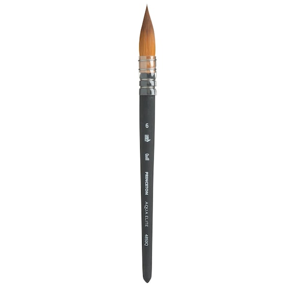 Princeton Aqua Elite Quill Brush, Synthetic Bristles, Short Handle Watercolor Paintbrush, Matte Black, Size 6 P4850Q6 - main