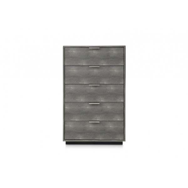 Homeroots 30" Grey Manufactured Wood + Solid Wood And Stainless Steel Five Drawer Chest 491548 - main
