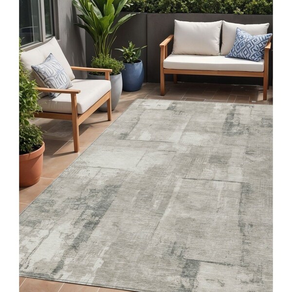 Homeroots 5' X 8' Beige And Gray Geometric Washable Indoor Outdoor Area Rug 618584 - main