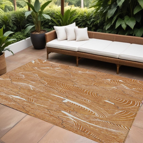 Homeroots 9' X 12' Copper Brown And Ivory Abstract Washable Indoor Outdoor Area Rug 601090 - main