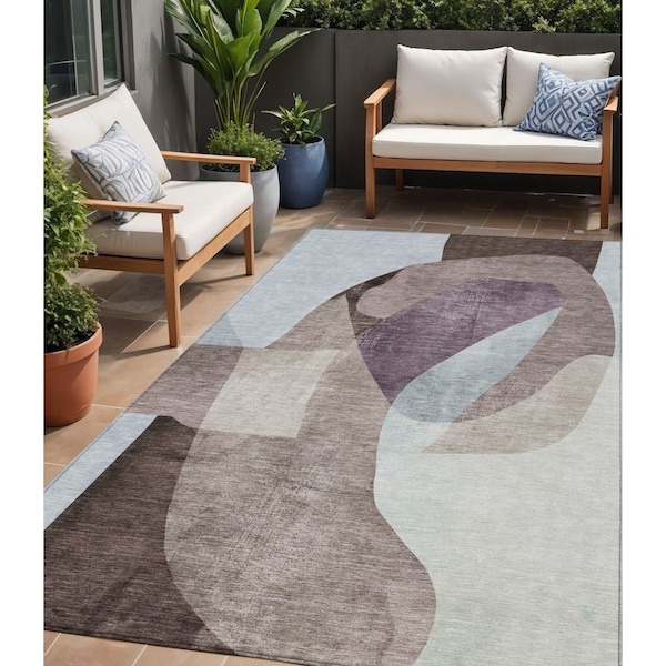 Homeroots 5' X 8' Brown And Taupe Abstract Washable Indoor Outdoor Area Rug 630442 - main