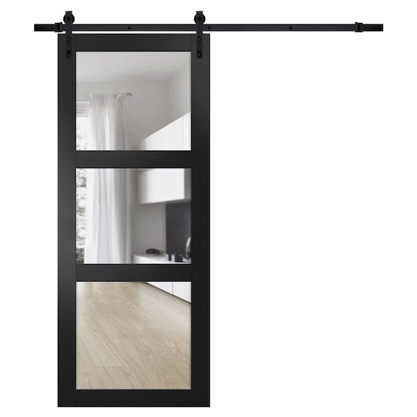Sartodoors Sturdy Barn Door Frosted Glass, Lucia 2555 Matte Black, 6.6FT Rail Hangers Heavy Hardware Set, So LUCIA2555BD-B-BLK-28 - main