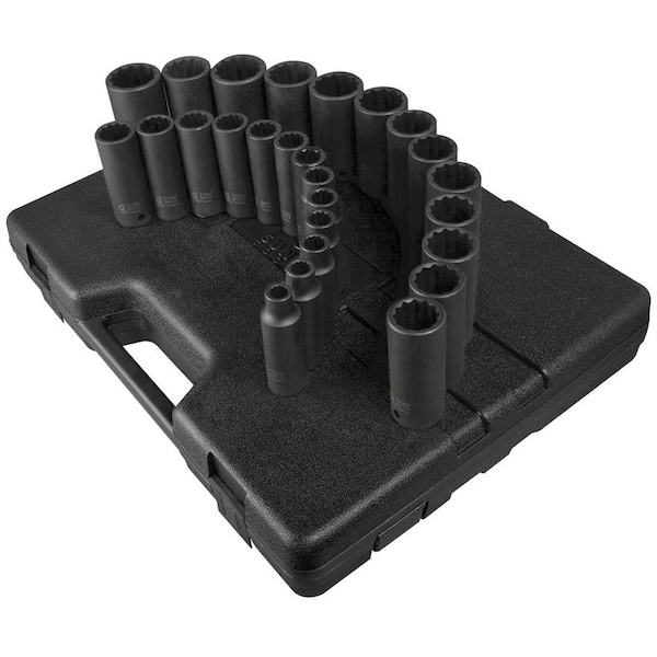 Sunex 1/2 in Drive Metric 12 Point Deep 26-Piece Impact Socket Set 2827 - main