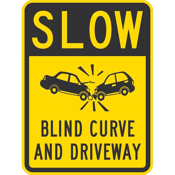 Lyle Slow Blind Curve And Driveway (W/Graphic), 18x24, Non-Reflective, Yellow G-10982-NA_18x24 - main