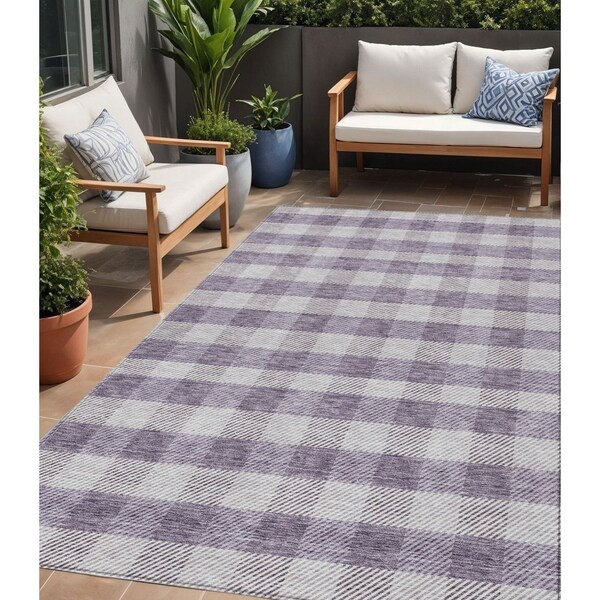 Homeroots 5' X 8' Lavender And Ivory Plaid Washable Indoor Outdoor Area Rug 595494 - main