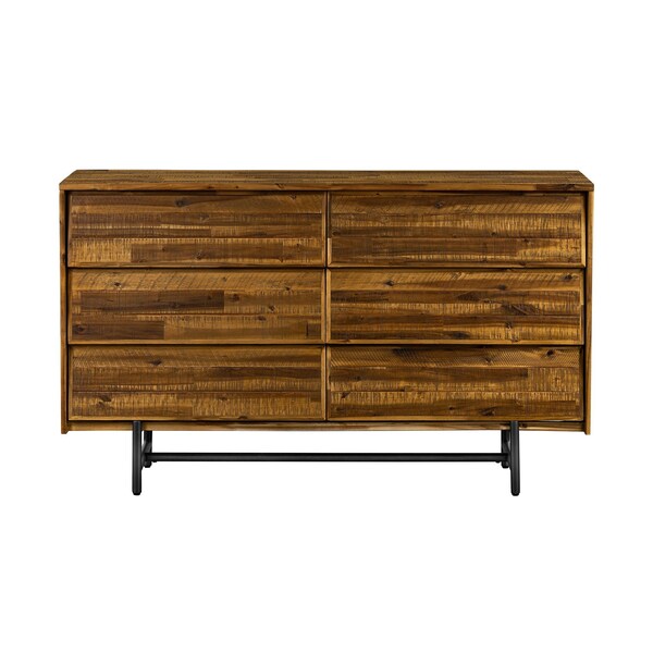 Homeroots 57" Brown and Black Solid Wood Six Drawer Double Dresser 518627 - main
