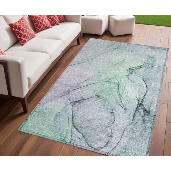 Homeroots 5' X 8' Blue and Gray Abstract Washable Non Skid Indoor Outdoor Area Rug 559356 - main