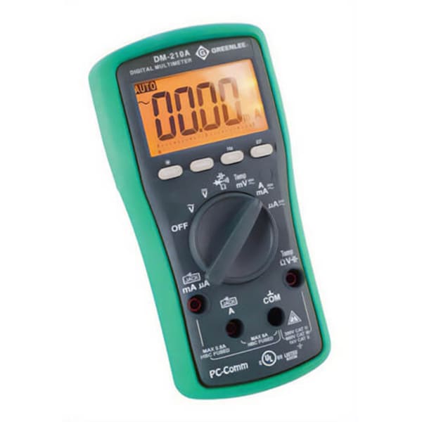 Greenlee Digital Multimeter, 60 mV to 1000 VAC/VDC, 600 mA to 10 A, 600 Ohm to 60 MOhm DM-210A - main